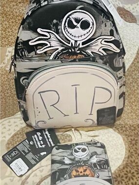 RIP Jack Skellington Mini Backpack - Black & Cream with matching wallet